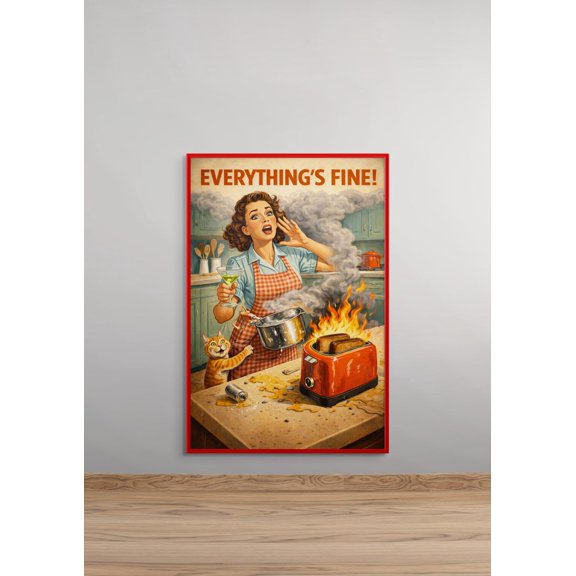 Retro Kitchen Print, 50s Poster, Vintage Cooking Art Kitchen Decor, Retro Wall Art Ideas, “Eveythin's Fine” Print, Unframed Paper Poster 8x10in