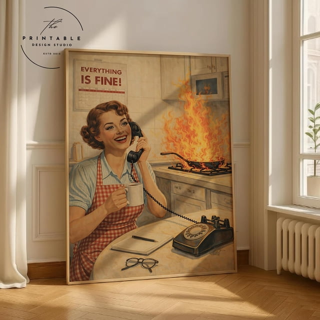 Retro Kitchen Print 50s Vintage Cooking Art Kitchen Decor Retro Wall ...