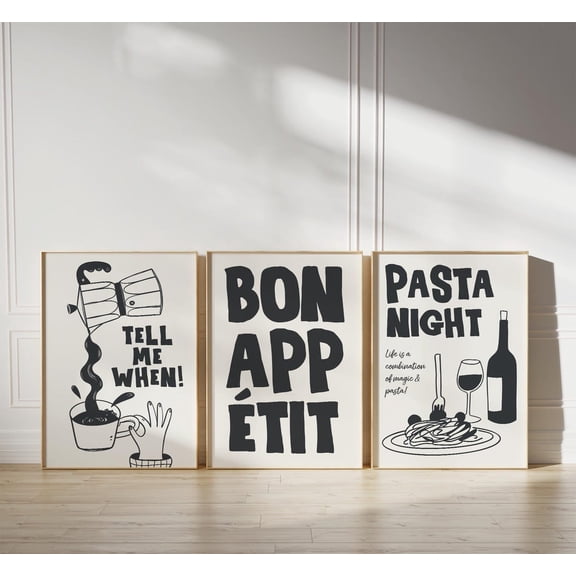 Retro Kitchen Print Pasta Coffee Food Art Kitchen Wall Decoration Set 3 Unframed Paper Print 8x12