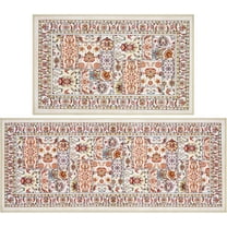 Retro Kitchen Rugs Sets of 2 Non Slip, Comfort Kitchen Rug and Mats Washable, Boho Kitchen Area Rug Floor Carpet for Sink Anti Fatigue Runner Mat Absorbent, 17" X 32"   17" X 48" Pink Bohemian
