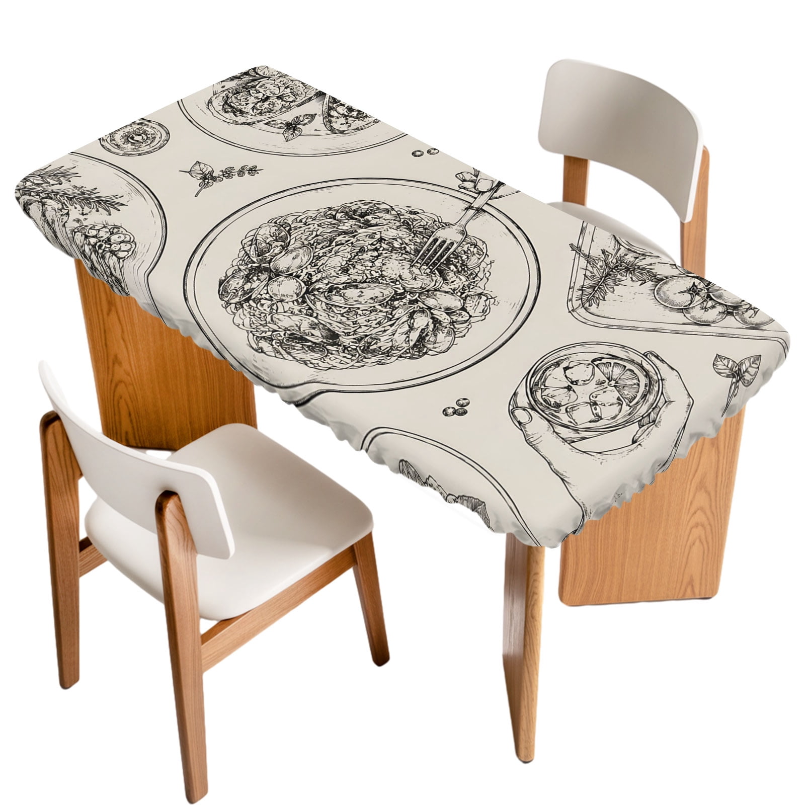Rectanglets Snacks Retro Kitchen Table Cloths for 3 Foot Rectangle Tables, Food Pasta ...