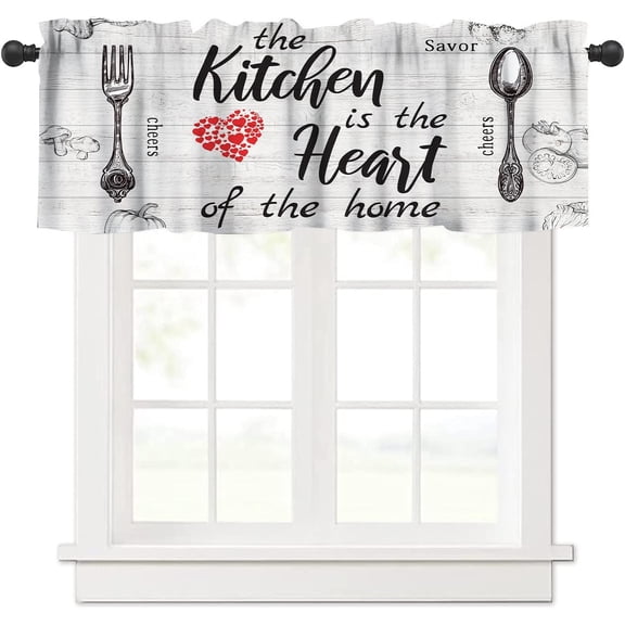 Retro Kitchen Valance Curtains for Kitchen,Rustic Wood Panel Hand Painted Vegetable Dinnerware Love Valances Short Panel Blackout Treatment Drapes for Bathroom Bedroom Restaurant 54x 18 in