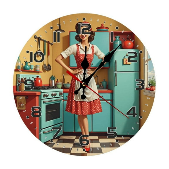 Retro Kitchen Vintage Wall Clock 10 Inch Silent Non Ticking Round Wooden Clock Decoration for Living Room Kitchen Bedroom Bathroom Office Classroom