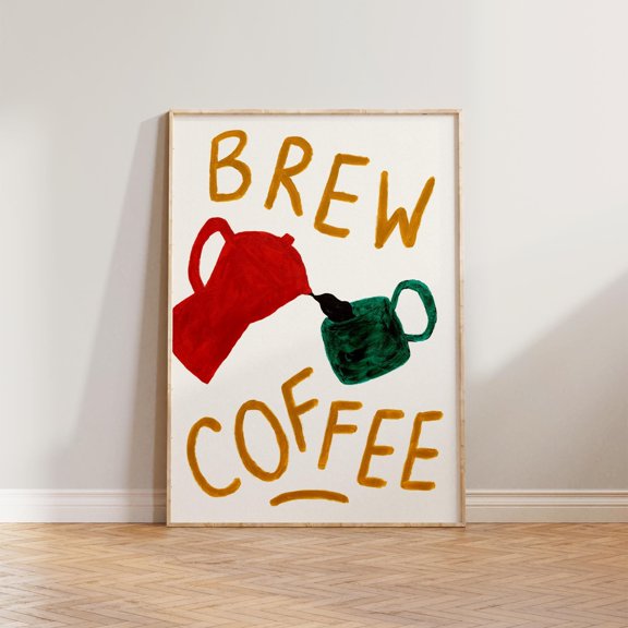 Retro Kitchen Wall Art Brew Coffee Kitchen Print Coffee Wall Art Mid Century Kitchen Decor Cafe Decor Retro Kitchen Poster