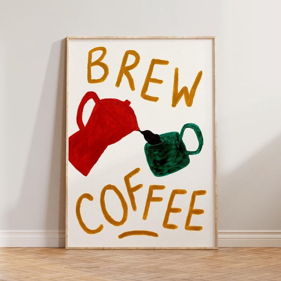Retro Kitchen Wall Art Brew Coffee Kitchen Print Coffee Wall Art Mid Century Kitchen Decor Hand Painted Cafe Decor Retro Kitchen Poster