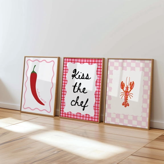 Retro Kitchen Wall Art Chef Prints Playful Food Colorful Decor Set 3 Stretched Canvas 16x24
