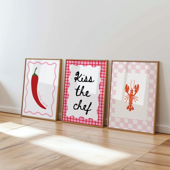Retro Kitchen Wall Art Chef Prints Playful Food Colorful Decor Set 3 Unframed Paper Print 8x12