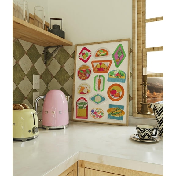 Retro Kitchen Wall Art, Colorful Collage Print, Trendy Print Unframed Paper Print