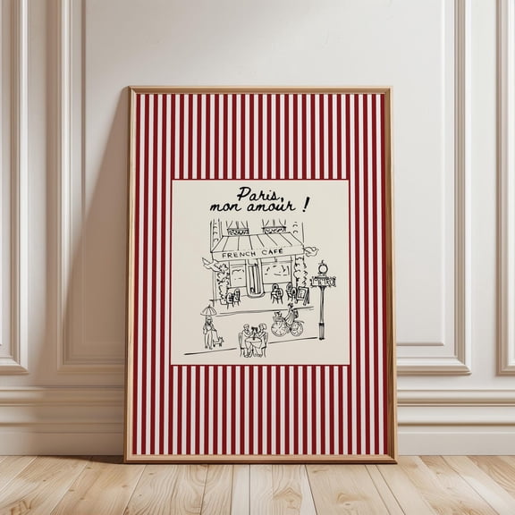 Retro Kitchen Wall Art, Paris Cafe Kitchen Poster, Trendy Striped Kitchen Art, Aesthetic Coffee Bar Poster Poster Decor, Unframed Poster Size 8x12 F03.1.14l1667