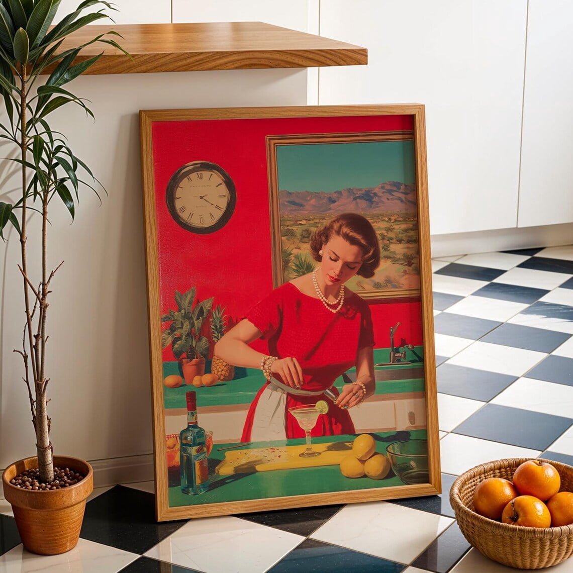 Retro Kitchen Wall Art, Vintage 1950S Housewife Making Margarita, Pulp ...