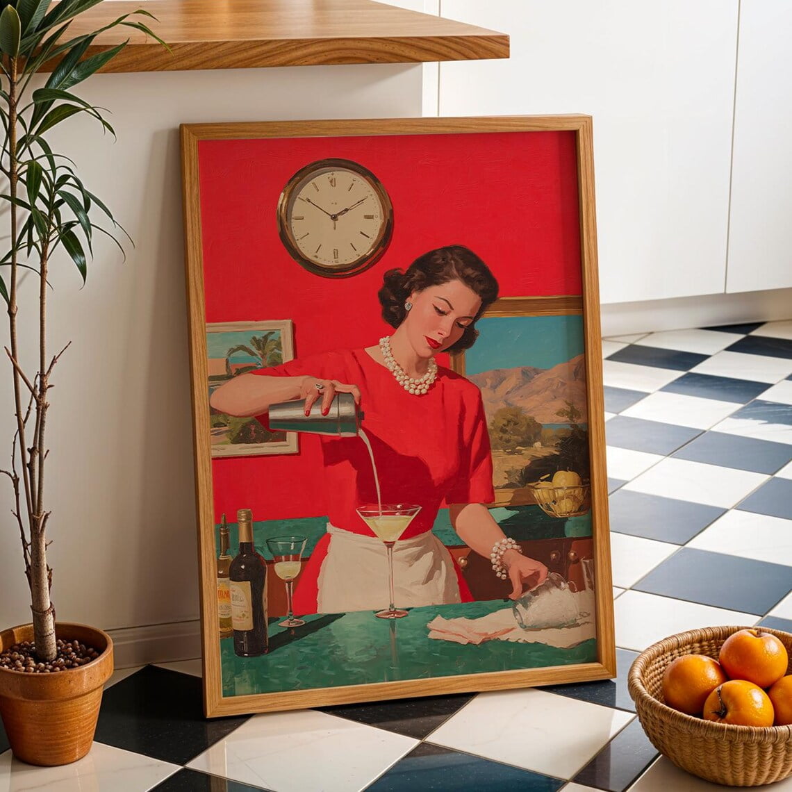 Retro Kitchen Wall Art, Vintage 1950S Housewife Making Martini, Pulp ...