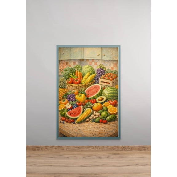 Retro Kitchen Wall Art, Vintage Fruit and Vegetable Print, Farm Fresh Produce Illustration, Rustic Kitchen Decor, Healthy Food Art, Unframed Paper Poster 11x14in