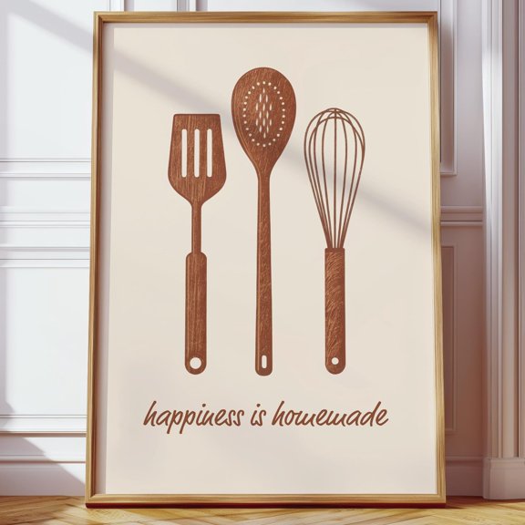 Retro Kitchen Wall Decor Rustic Kitchen Poster Brown Cooking Utensil Print Quote ampquotHa