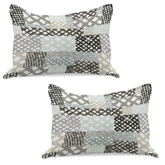 Retro Knitted Quilt Pillowcover Set of 2, Mixed Patchwork Trippy Abstract withmless Color Lines Design, Standard Queen Pillow Sham Bedroom, 30" x 20", Multicolor, by Ambesonne