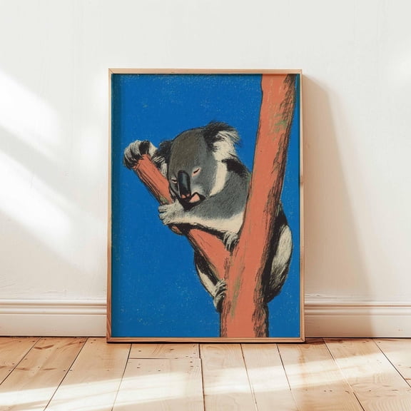 Retro Koala Art Vintage Style Wildlife Sleeping Koala Illustration, Unframed Poster