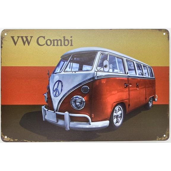 Retro Kombi Van Tin Sign Germany Flag Background Metal Wall Plaque 8 x 12 Inch