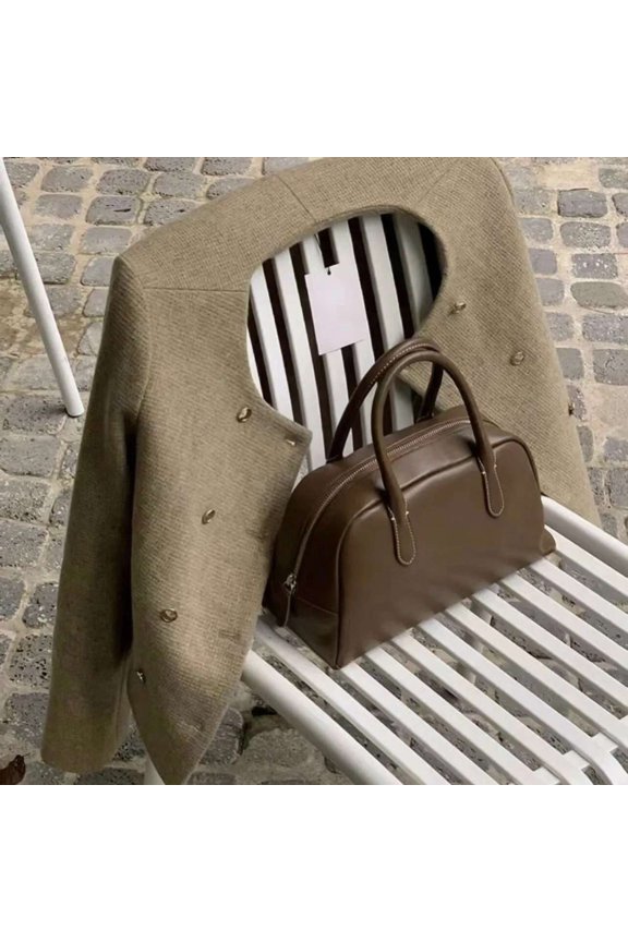 Retro Korean Bowg Design Genuine Leather and Suede Boston Tote Bag with Spacious Compartments