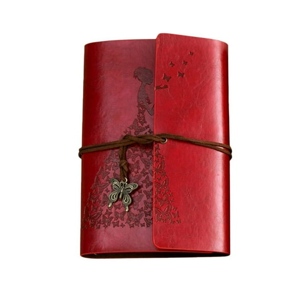 Retro Kraft Paper Strap Notebook, Portable Korean Creative Butterfly Diary, Red Note Book, 1 Notebook Notebook, Red