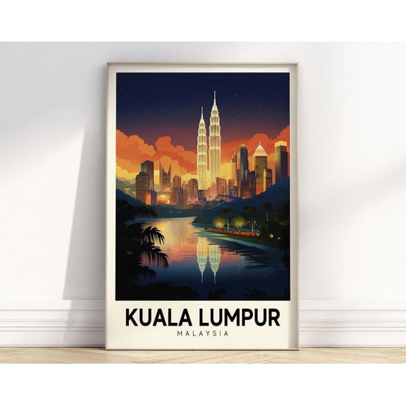 Retro Kuala Lumpur Travel Poster, Colorful Retro City Art, Vintage Poster, Travel Decor, Retro Wall Art Wall Art, Modern Wall Decor, 8x12 UNFRAMED