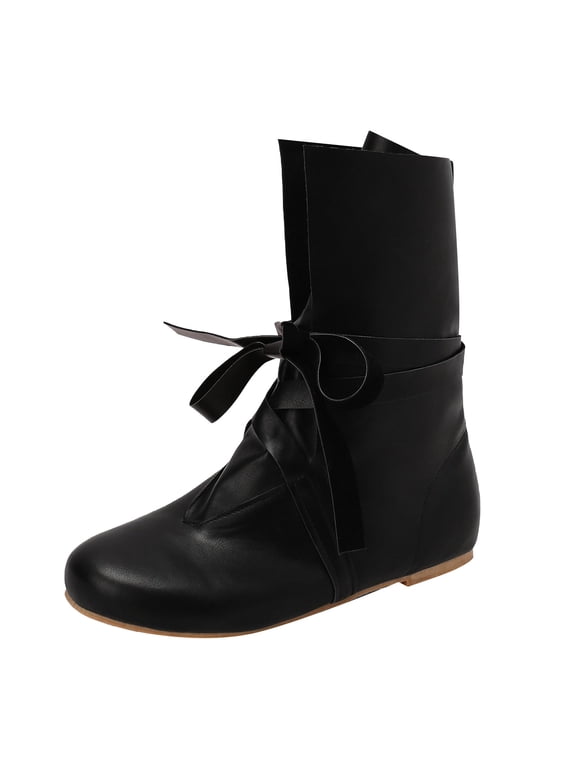 Retro Lace Up Punk Boots Soft Comfortable Leather Casual Padded Flat Shoes Retro Flat Bottomed Pirate Renaissance Steampunk Boots Black Leather Gothic Halloween Shoes