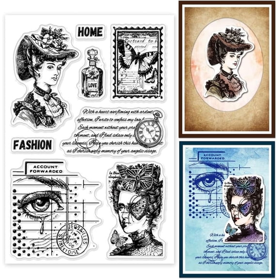 Retro Lady Clear Stamps Stains Background Silicone Clear Stamp Seals Perfume Text Background Transparent Stamps DIY