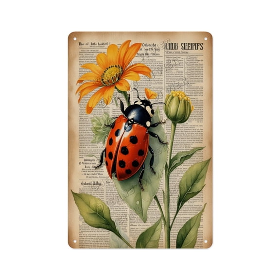 Retro Ladybugs Aluminum Sign 12x16 Inches - Cottagecore Decorative Sign, Whimsical Bug Wall Plaque, Vintage-Inspired Spring Decor, Housewarming Gift for Garden Enthusiasts & Bug Lovers