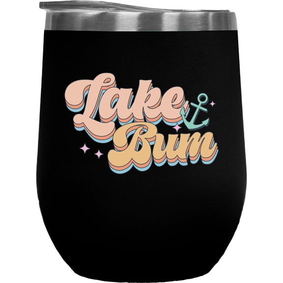 Retro Lake Bum & Anchor Art, Black 12oz Wine Tumbler