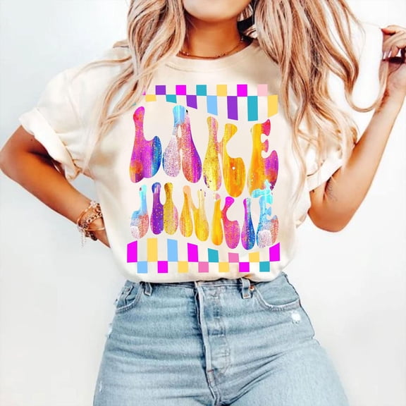 Retro Lake Junkie T-Shirt, Summer Lake Life Tee with Brushstroke, Funny Lake Days Vacation Shirt, Fishing Vibes Shirt for Women