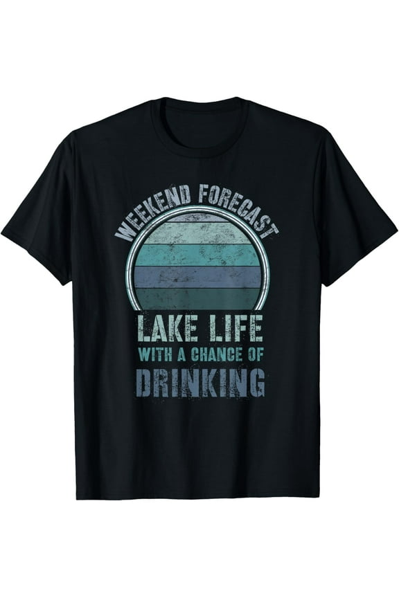 Retro Lake Life Apparel Lake Lover Weekend Forecast Drinking T-ShirtMen and women, White Black T-shirt, size: Extra large S-1780XL