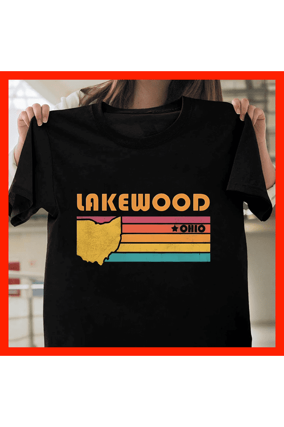 Retro Lakewood Ohio T-Shirt - Vintage Sunset Graphic Tee - Lakewood OH Pride Souvenir H304, for Unisex, Up to Size 5XL