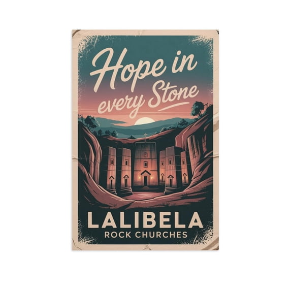 Retro Lalibela Rock Churches Poster Motivational Inspirational Vintage Travel Wall Art for Living Room Study Office Canvas Poster