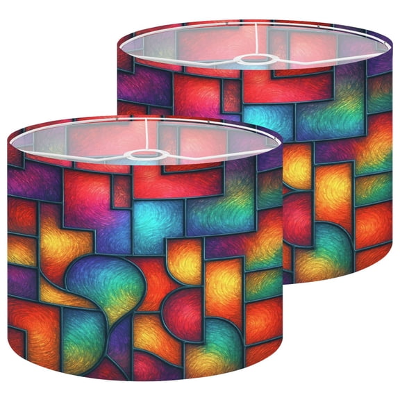 Retro Lampshades 2 Pack Stained glass texture rectangle for window colored 13"x13"x10" Light Shade for Table Lamps Floor Lamps Drum Lamp Shades Lampshade Replacement Easy Assembly
