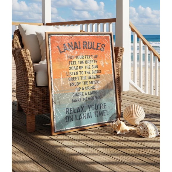 Retro Lanai Rules Sunset Colors Outdoor Patio Decor Beach Gift Wall Art Interior