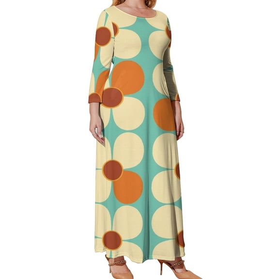 Retro Land Flower Power Cream and Orange Long Sleeved Dress prom clothes Woman clothes