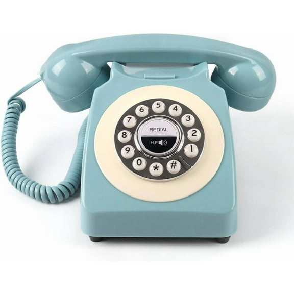 Retro Landline Phone with Speakerphone, Classic Vintage Corded Telephone for Home, Rotary Dial Desk Phone, Corded Fixed Phone for Clear Calls and Home Decor (Blue)