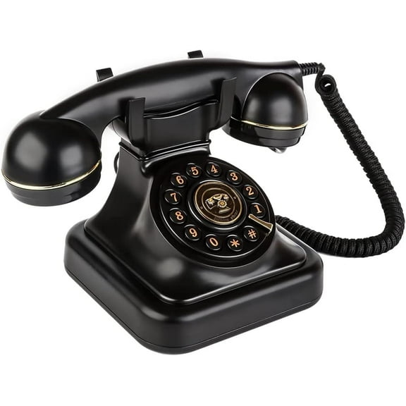 Retro Landline Telephone with Ringer Control, Redial, Vintage Corded Desk Dial Phone Old Fashioned Landline Phones for Home House, Black