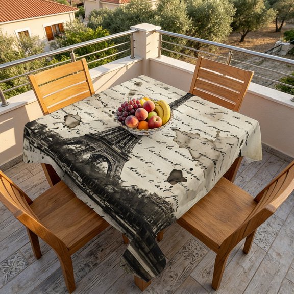 Retro Landmark Icon on Beige Table Cloth 60x60in, Waterproof Square Tablecloth Wipeable Tablecloths Retro Letter Background Table Covers for Dining Tables Party Indoor Outdoor