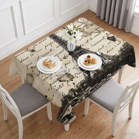Retro Landmark Icon on Beige Table Cloth 60x84in, Waterproof Rectangle Tablecloth Wipeable Tablecloths Retro Letter Background Table Covers for Dining Tables Party Indoor Outdoor