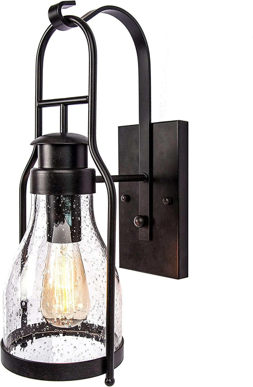 18" Rubbed Bronze Traditional Wall Lantern with Bubble Glass