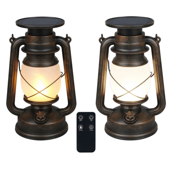 Retro Lanterns, Realistic Flickering Flame Outdoor Hanging Lantern Battery, Solar Powered