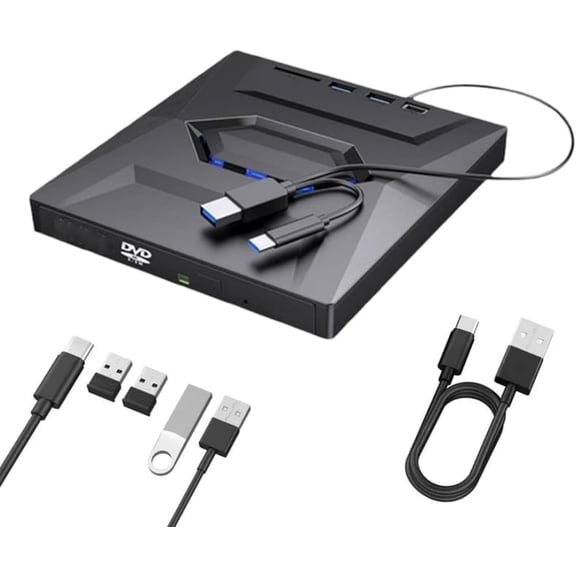 Retro Laptop CD DVD Player USB C 3.0 Portable CD Burner, Multifunctional External Optical Drive DVD Burner 7-in-1 USB3.0/Typec, External U Disk Can Be Connected and Card Can Be Expanded