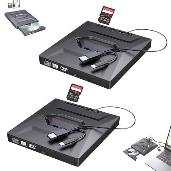 Retro Laptop CD DVD Player USB C 3.0 Portable CD Burner, Multifunctional External Optical Drive DVD Burner, Slim Portable DVD Player with 128g SD Card, Plug-and-Play for Laptop, Desktop