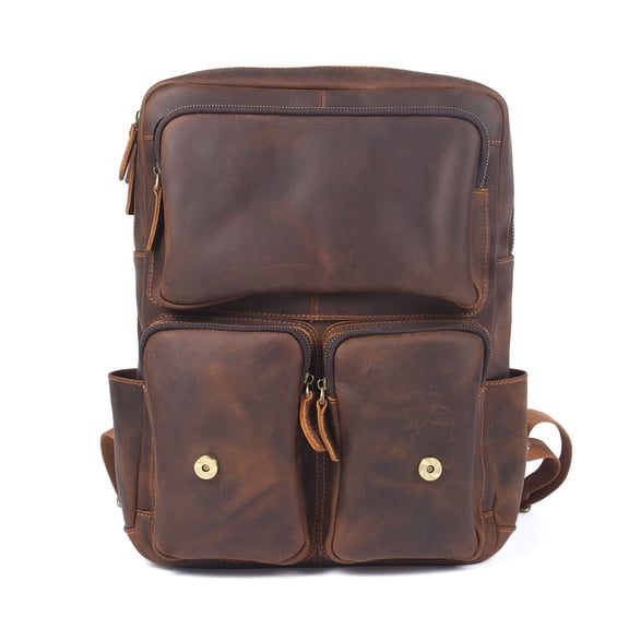 Retro Large Capacity Crazy Horse Leather Backpack Men,Brown