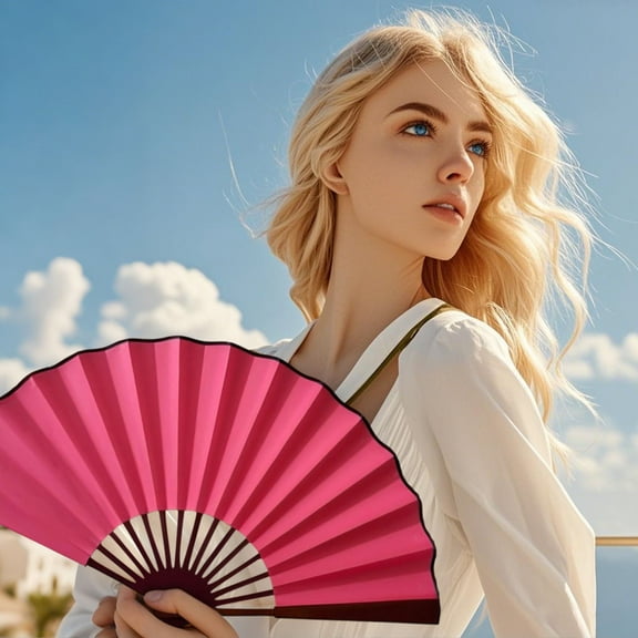 Retro Large Folding Fan for Line Dancing, Festivals & Performances - Lustring Hand Fan with Clacking Sound, Easy Open & Close, Foldable Dance Accessory for Weddings & Parties