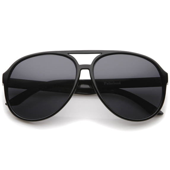 Retro Large Protective Polarized Lens Aviator Sunglasses 60mm (Black / Smoke Polarized)