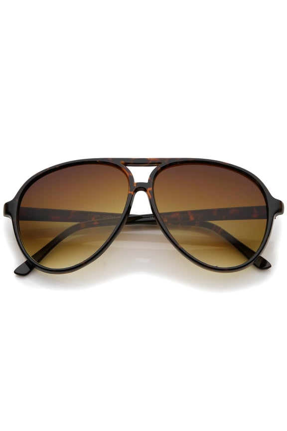 Retro Large Teardrop Shaped Lens Aviator Sunglasses 60mm (Tortoise / Amber)