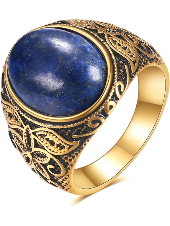 Retro Large Tiger Eye Stone Turquoise Wedding Ring For Men Classical Gothic Stainless Steel Rings
