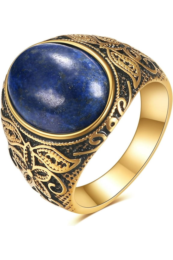 Retro Large Tiger Eye Stone Turquoise Wedding Ring For Men Classical Gothic Stainless Steel Rings