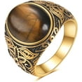 thumbnail image 1 of Retro Large Tiger Eye Stone Turquoise Wedding Ring For Men Classical Gothic Stainless Steel Rings, 1 of 4