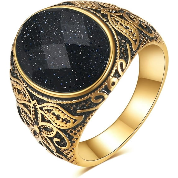 Retro Large Tiger Eye Stone Turquoise Wedding Ring For Men Classical Gothic Stainless Steel Rings